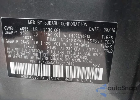 2019 Subaru Outback 2.5I Limited from USA, damaged, VIN 4S4BSANC7K3217019